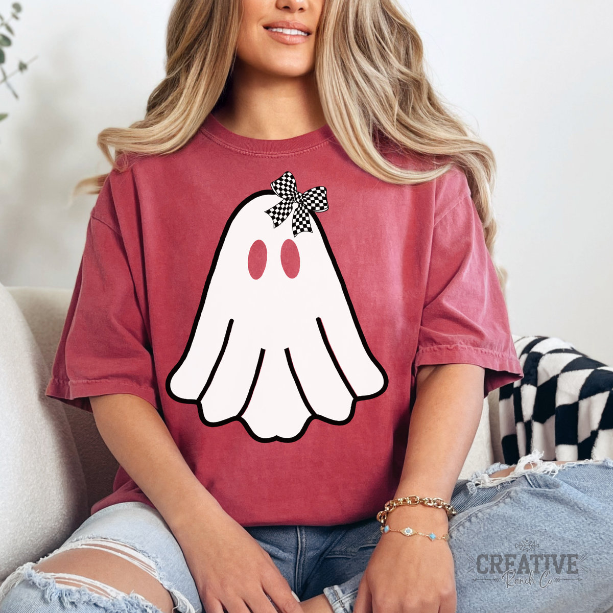 Bow Ghost Comfort Colors Tee in Crimson — Creative Ranch