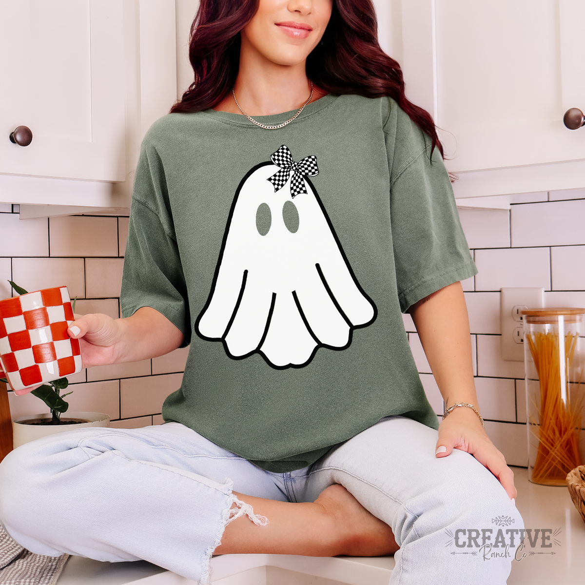 Bow Ghost Comfort Colors Tee in Moss — Creative Ranch