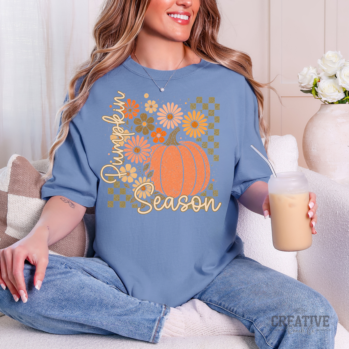 Pumpkin Season Comfort Colors Tee in Blue Jean — Creative Ranch