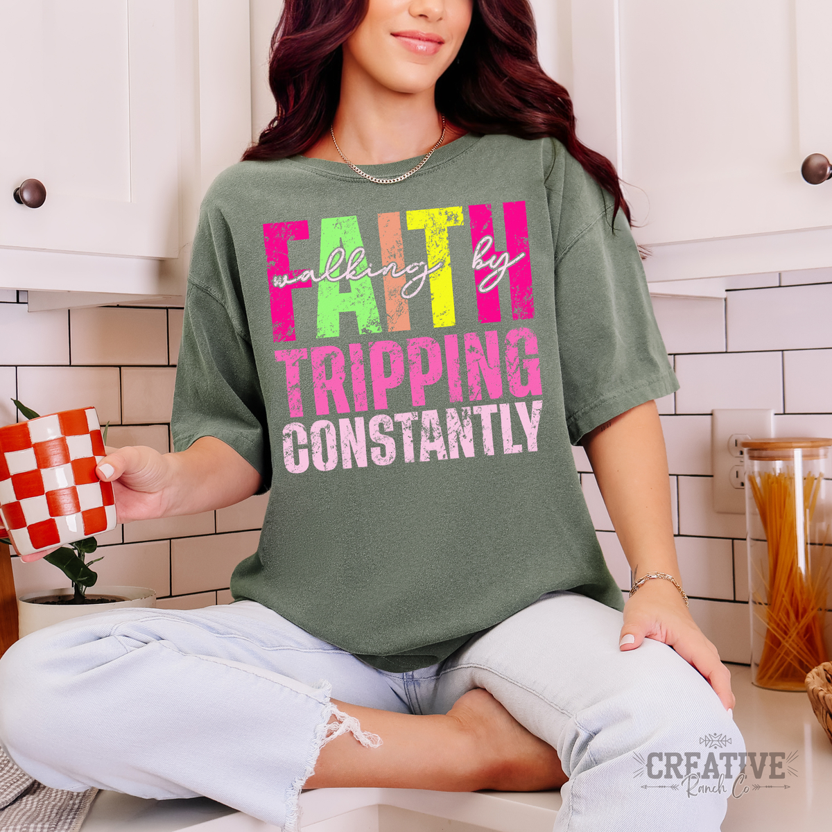 Walking by Faith, Tripping Constantly tee in Moss
